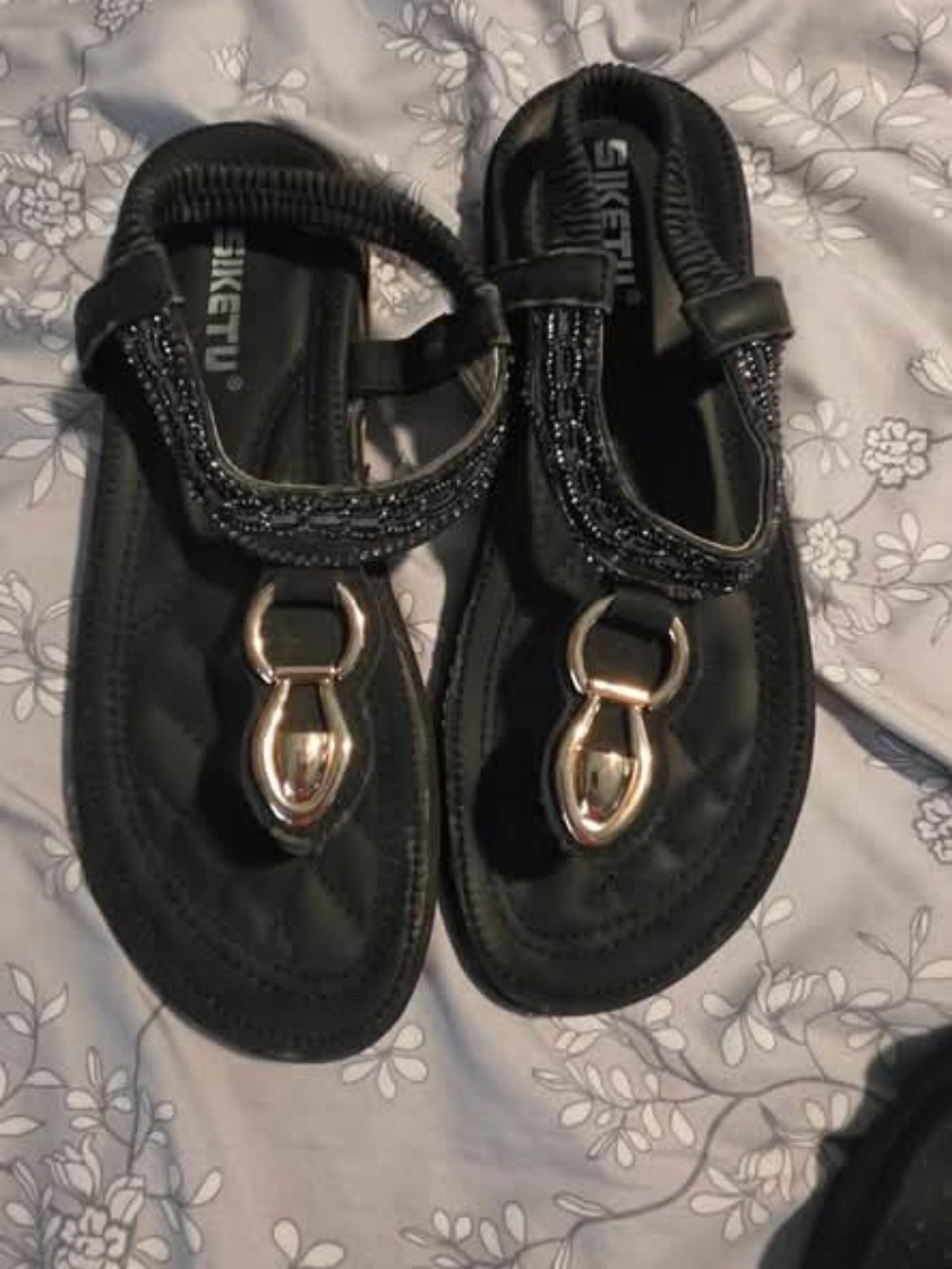 SIKETU Women's Bohemia Comfort Soft Black Beaded Sandals Sz 9